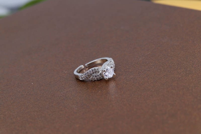 Silver Adjustable CZ Solitaire Ring with Micro-Stone Detailing | Daily Wear