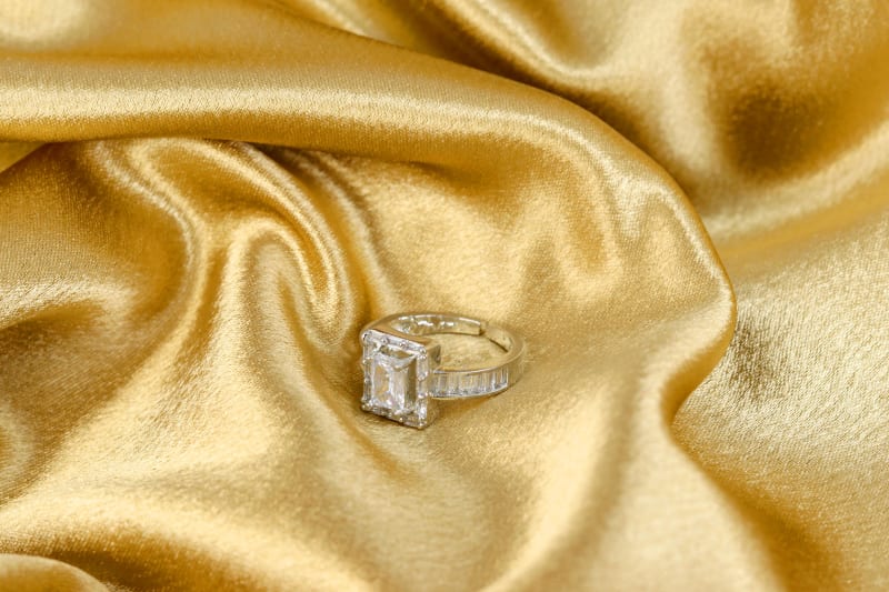 Silver Adjustable Emerald-Cut Crystal Ring | Elegant Daily & Party Wear
