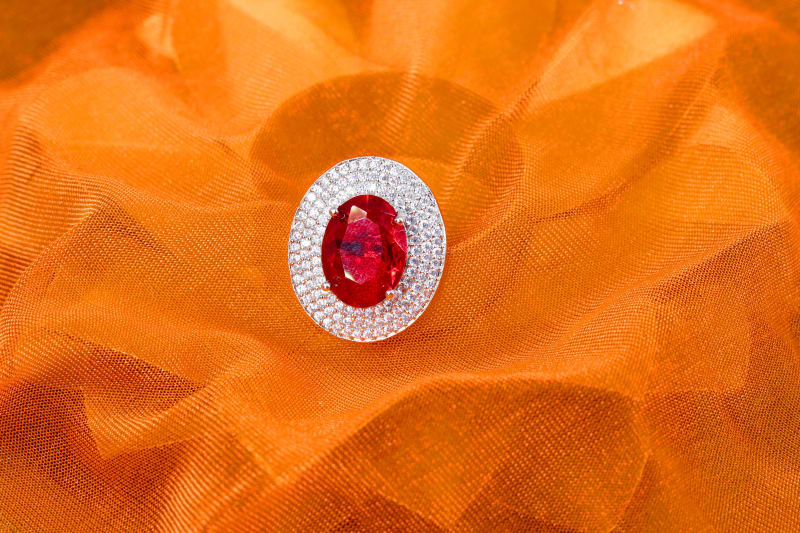 Red Oval Stone Ring | Premium Party Wear Cocktail Ring for Women