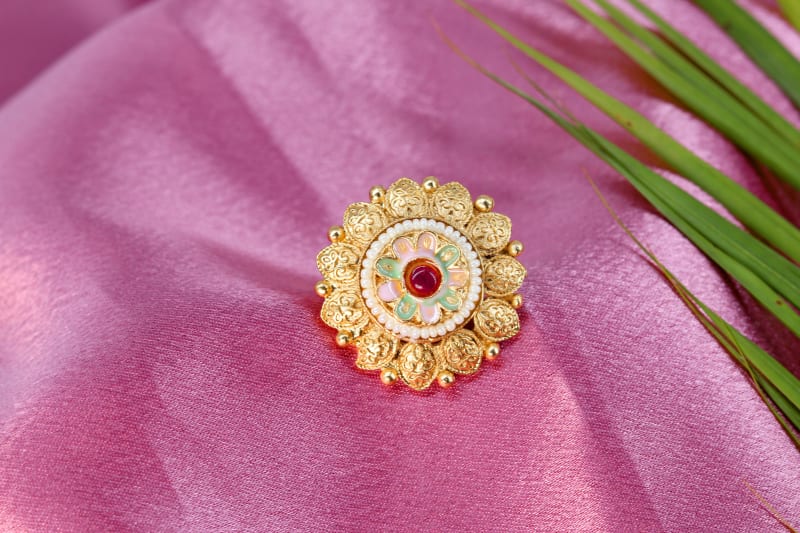 Golden Floral Adjustable Finger Ring for Women | Traditional Party & Festive Wear Jewelry
