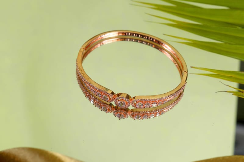 Premium Rose Gold-Plated American Diamond Bracelet for Women | Sparkling Micro-Stone Casual & Party Wear Kada | Elegant Daily Wear Jewellery