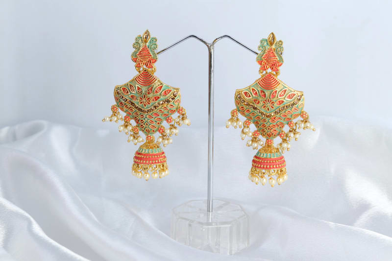 Handcrafted Multicolor Meenakari Jhumka Earrings for Women | Gold-Plated Traditional Rajasthani Earrings with Pearls | Ethnic Wedding & Festive Jewellery
