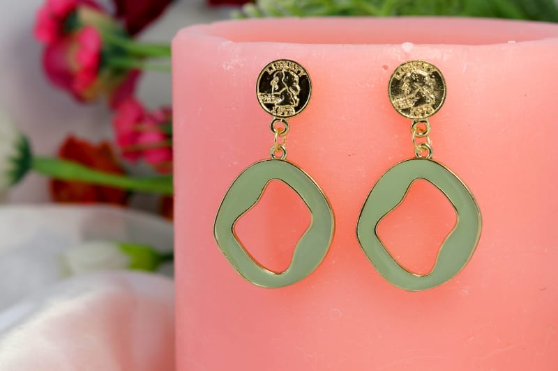 Trendy Mint Green Abstract Resin Drop Earrings for Women | Gold-Plated Modern Statement Danglers | Daily Wear Lightweight Western Earrings