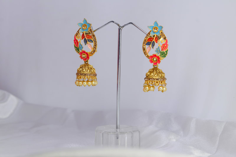 Gold-Plated Multicolor Meenakari Floral Jhumka Earrings for Women | Pearl Drop Ethnic Dangler | Festive & Wedding Jewellery