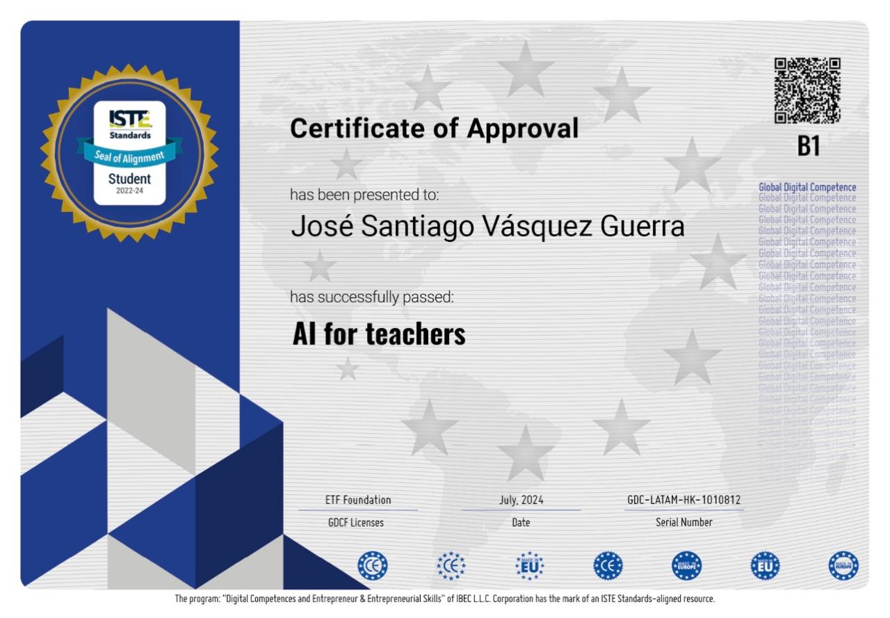 Certificación Dr. José Santiago Vázquez Guerra