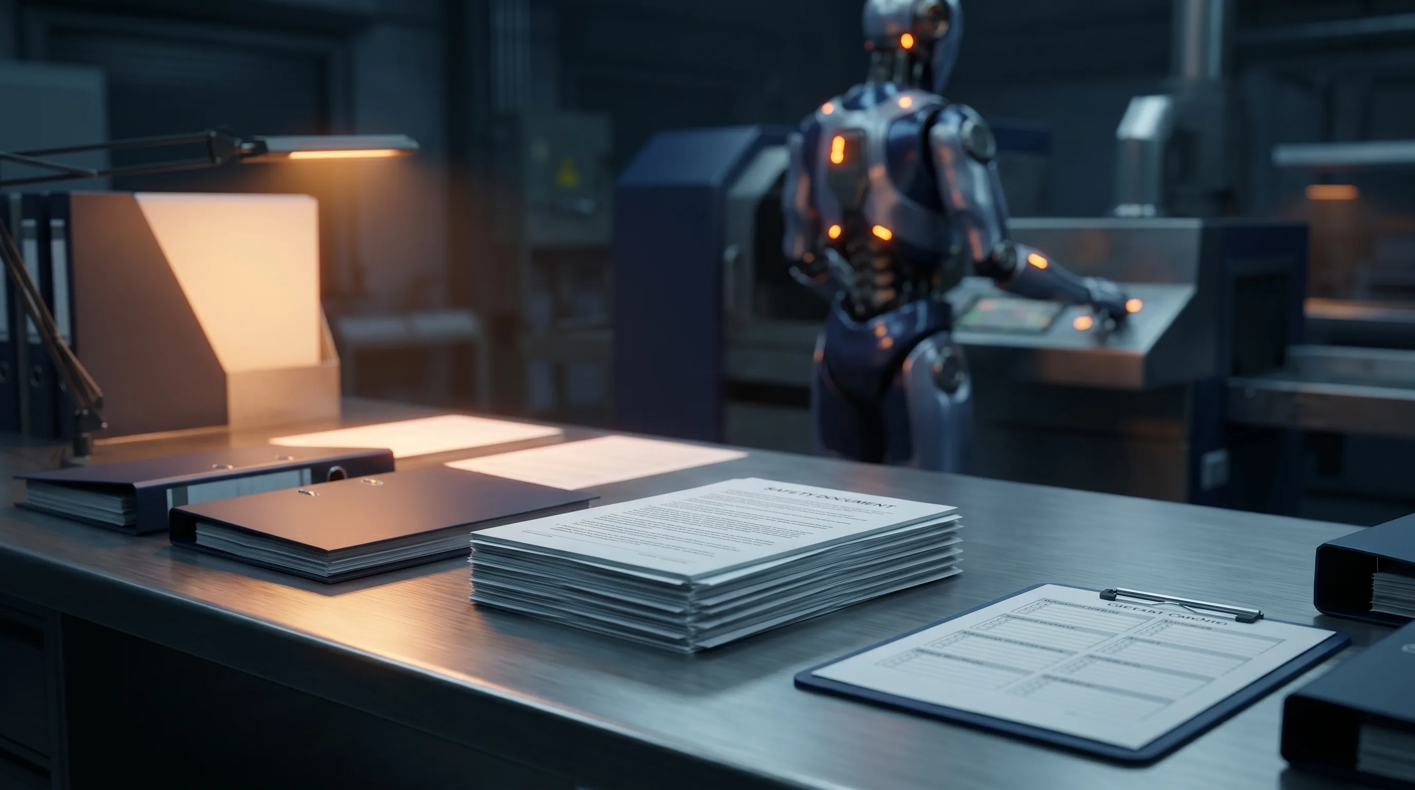 Robot safety documentation set with risk assessment, energy control and training records for a humanoid deployment
