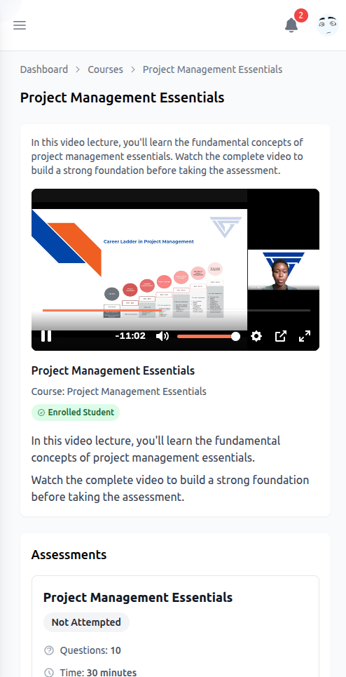 Mobile screenshot showing video player interface