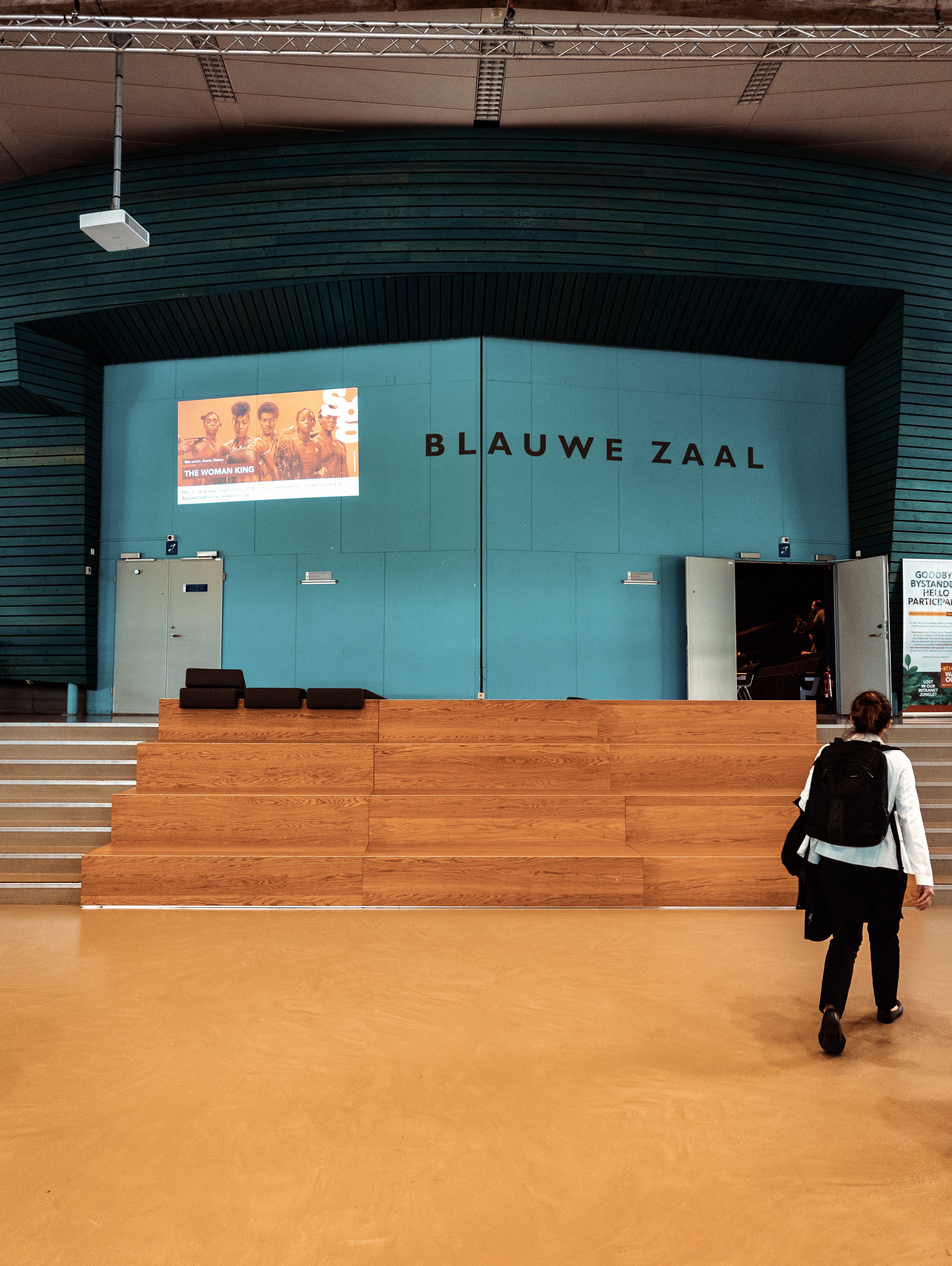 The blue room, also known as the auditorium