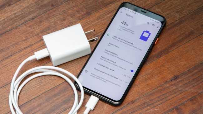 Google Pixel 5 with charger