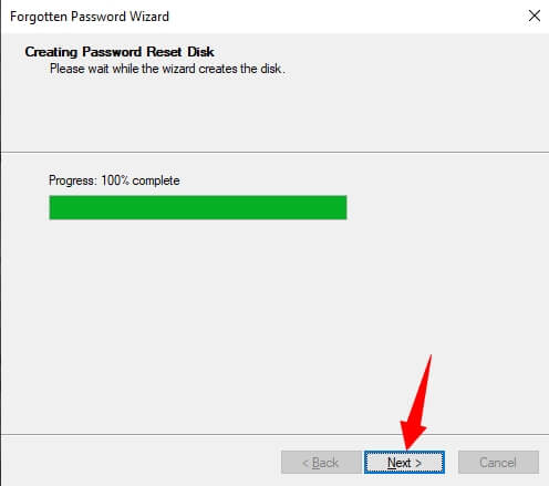Click on next after progress bar reaches 100%