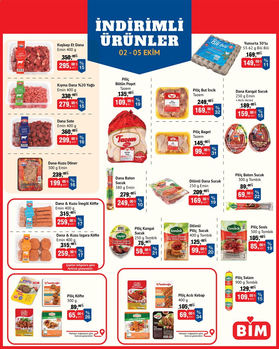 Bim aktüel indirimleri 2 Ekim