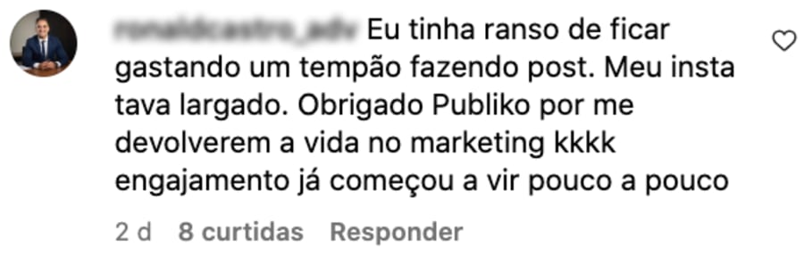Depoimento de cliente da Publiko