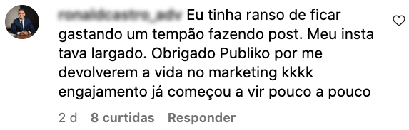 Depoimento de cliente da Publiko