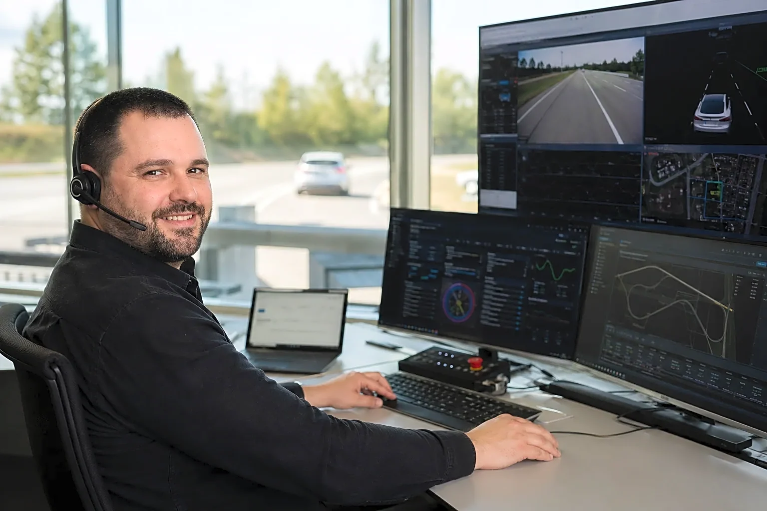 Ingénieur observant des données lors d’un test de véhicule autonome.