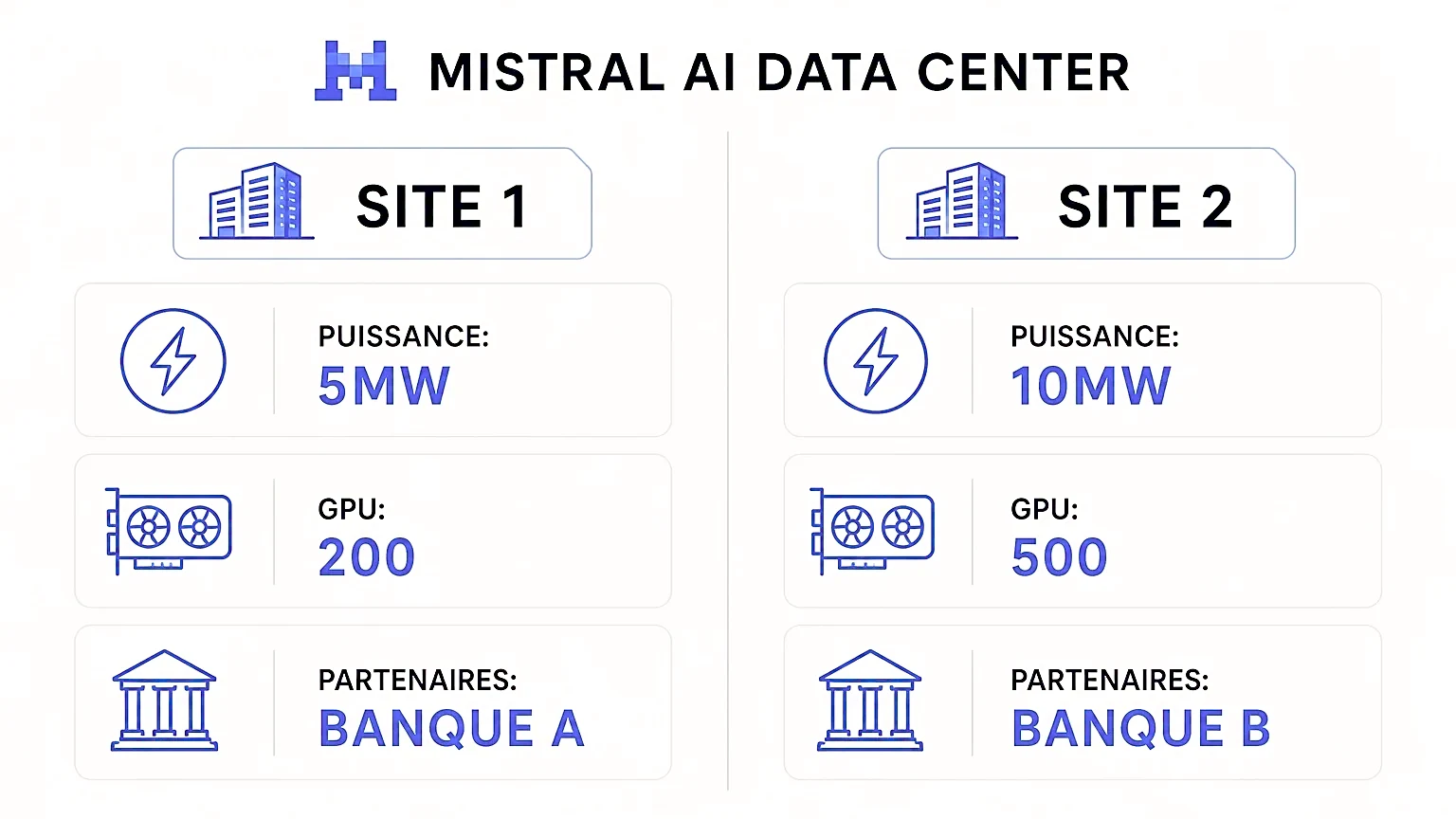 Comparaison de deux sites du data center de Mistral AI.