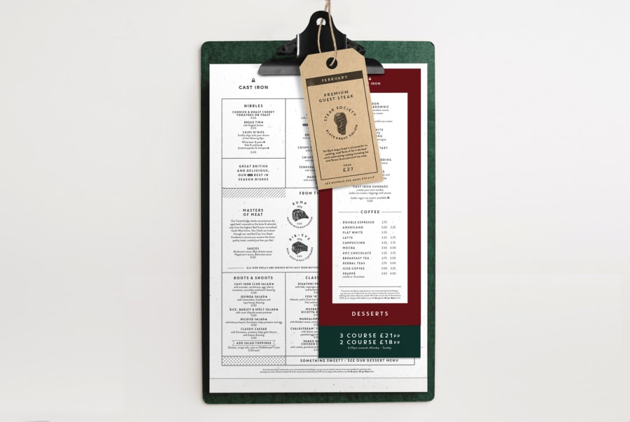Cast Iron Restaurant | Branding Development & Menu Design