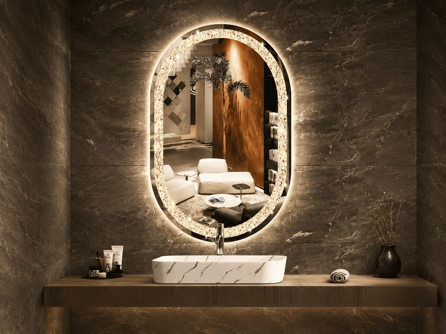 White oval LED bathroom mirror for project bathroom supply