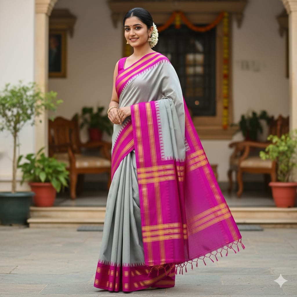 Korvai border silk cotton saree 