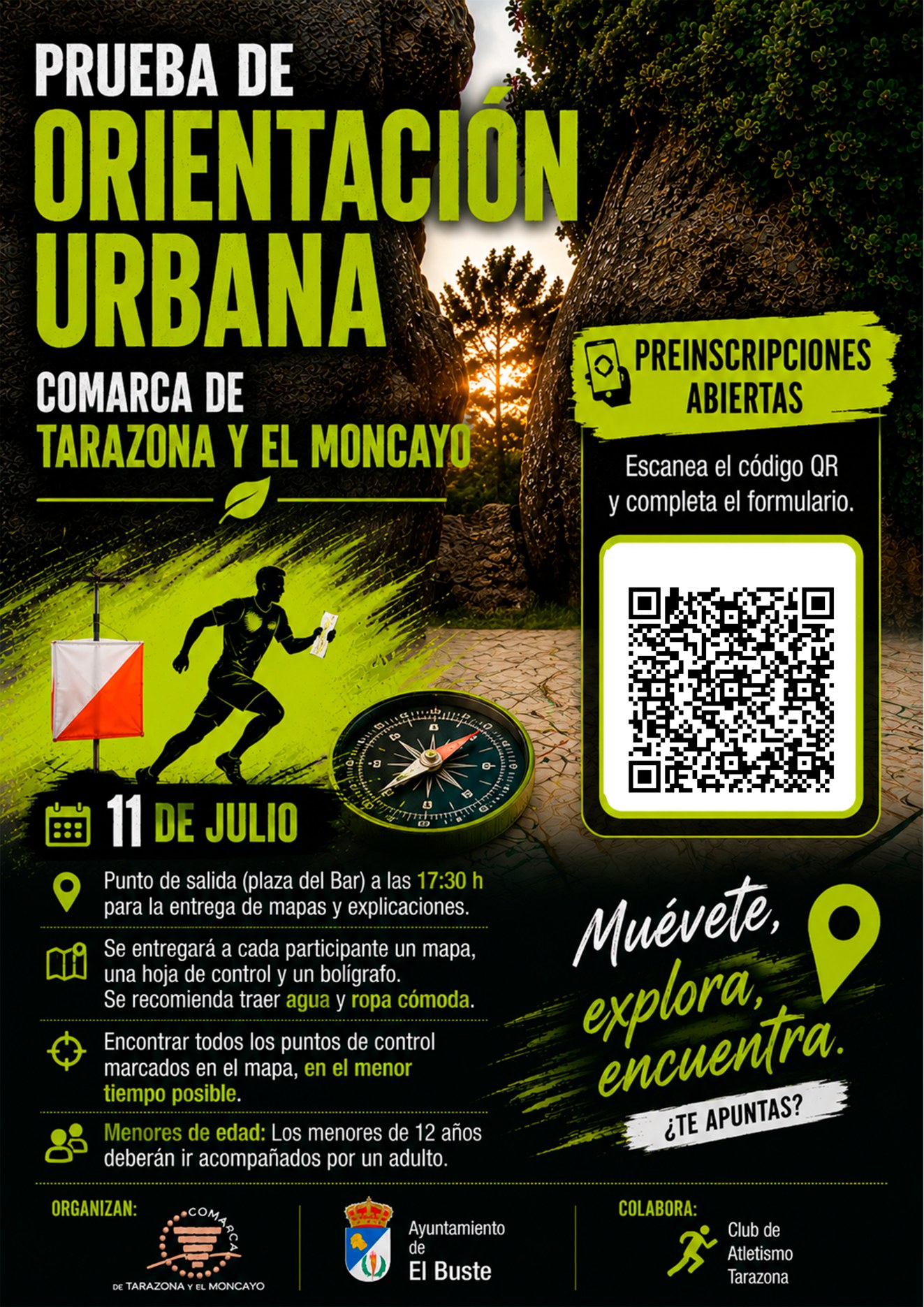 Cartel de la Prueba de Orientación Urbana de la Comarca de Tarazona y el Moncayo con código QR