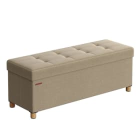 SONGMICS Puff Almacenaje Plegable con Patas - Baúl de 38 x 110 x 40 cm, Banco de Pie de Cama con Capacidad hasta 300 kg, Ideal para Sala, Dormitorio y Entrada (Marrón Camello LSF018K11)