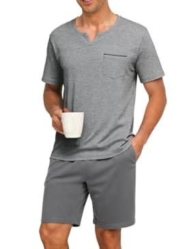 Pijama Hombre Verano 2 Piezas Ligero Gris Claro