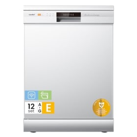 COMFEE' CDWPF1201PW-WE-EU Lavavajillas de Libre Instalación 60cm - 12 Cubiertos, WiFi, 8 Programas, Lavado Higiénico 70°C, Blanco