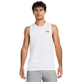 Under Armour UA Tech Tank - Camiseta sin mangas para hombre, ideal para correr (Blanco/Negro)