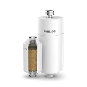 Philips Water Filtro de ducha en línea + 1 cartucho de repuesto - Reduce el cloro hasta un 99% - Compatible con mangueras y grifos estándar