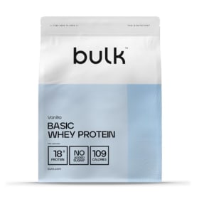 Bulk Basic Proteína de Suero en Polvo | Vainilla | 2,5 kg | 82 Raciones | Hasta 18 g de Proteína por Dosis | Bajo en Azúcar | Fórmula de Absorción Rápida