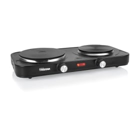 Placa de cocina pórtatil Tristar - Doble quemador - Para alojamiento de estudiantes, camping, cocina americana - 15,5 y 18,5 cm de diámetro - Termostato regulable - 2 500 W - KP-6152