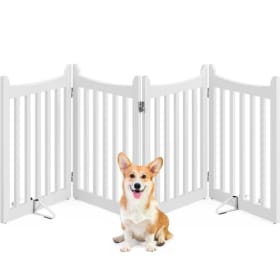 Barrera de Seguridad para Perros Plegable Yaheetech - Parque de Madera 201,5x60,5 cm | Puerta y Vallas para Mascotas Interior | Color Blanco