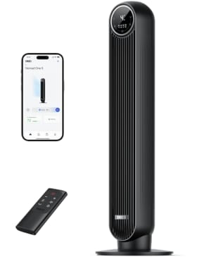 Dreo Ventilador de Pie Silencioso - 7,6 m/s, 4 Velocidades, Rotación 90°, Temporizador 8h, Pantalla LED y Mando a Distancia - Negro - Compatible con Alexa