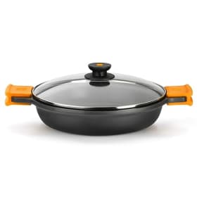 BRA Efficient | Cacerola baja con tapa de cristal y asas de silicona extraíbles, 36 cm - Ideal para inducción y horno