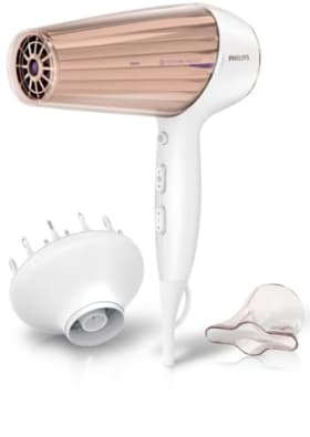 Philips Hair Dryer 7000 Preserve Hydration - Secador de pelo ionico de 2300W con boquilla estrecha, difusor y 3 temperaturas/velocidades - HP8280/00 (Blanco/Rosa)