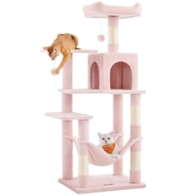 Feandrea Árbol para Gatos de 143 cm - Torre Multinivel con Postes Rascadores, Plataformas y Hamaca (Rosa Jalea)