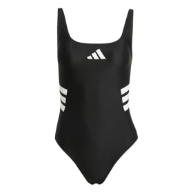 adidas Donna 3 Stripes U-Back Swimsuit, Black/White, 32