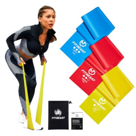 FitBeast Gomas Elásticas Musculación - 3 Bandas Elásticas de 1.8m con Bolsa de Transporte e Instrucciones de Ejercicio | Ideal para Pilates, Yoga y Culturismo