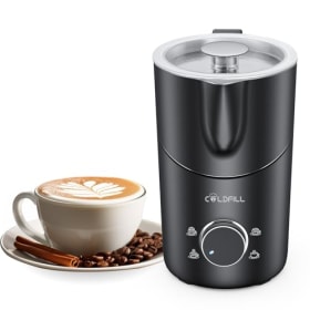 COLDFILL Espumador de Leche 8 en 1 - Espumador Eléctrico 400 ml - Calentador y Batidor de Leche para Espuma Caliente/Fría - Acero Inoxidable - Negro