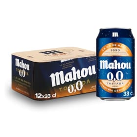 Mahou 0,0 Tostada - Pack de 12 Latas x 33 cl | Cerveza Lager 0.0% Sin Alcohol | Refrescante y Ligera