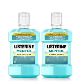 Listerine Mentol Sabor Suave (2 x 1 L) - Enjuague Bucal con Flúor y 0% Alcohol | Colutorio para Encías con 24h de Protección | Aliento Fresco sin Alcohol