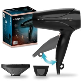 Secador de Pelo Cecotec Bamba IoniCare 5450 Power&Go Pro Fire - 2400W, Ion Real, Aire Frío, Difusor Incluido - Negro con Detalles en Bronce