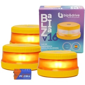 Baliza V16 Homologada DGT con Geolocalización | Luz de Emergencia Coche LED 360° 1km | Conectada DGT 3.0 | Resistente a la Lluvia | Pack x3