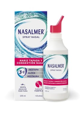 Nasalmer Spray Nasal Fuerza Fuerte 3 - 100% Agua de Mar - Alivio de la Congestión - Adultos y Niños +10 años - 135 ml