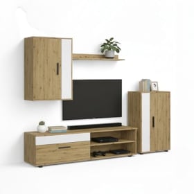 duehome | Mueble de Salón Lunet 190 - Composición Modular para TV, Acabado Alpino y Blanco (140x35x36,2 cm)