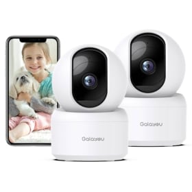GALAYOU 2K Cámara Vigilancia WiFi Interior - Camaras Vigilancia Domicilio WiFi 2,4G para Perros y Bebe 360° - Seguimiento de Movimiento - Grabación Continua - Audio Bidireccional - Compatible con Alexa