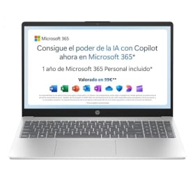 HP 15-fd0261ns - Ordenador Portátil 15.6" FHD (Intel N100, 4GB RAM, 128GB UFS) Plata + Microsoft 365 12 Meses