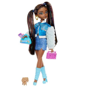 Barbie Dream Besties Brooklyn - Muñeca con coletas, falda vaquera y chaqueta beisbolera + accesorios | Regalo ideal para niños +3 años