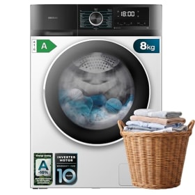 Cecotec Lavadora 8 Kg Carga Frontal Bolero Dresscode 8500 Inverter A HairCatch Kit - 1900W, 1400 rpm, Motor Inverter Plus, Bajo Consumo, 16 Programas, SteamMax, Delay Start, Blanco