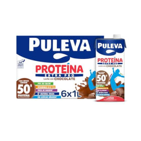 Puleva Leche Proteína Extra Pro Chocolate - 6 Botellas x 1L | Sin Azúcares Añadidos, 0% Grasa y Rica en Calcio, Vitaminas B12 y D