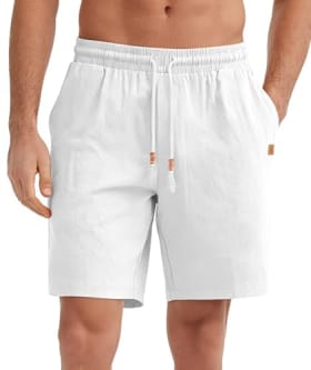 SwissWell Pantalones Cortos Hombre de Lino - Bermudas Verano Casual con Cintura Elástica y Bolsillo - Shorts Playa Blanco L